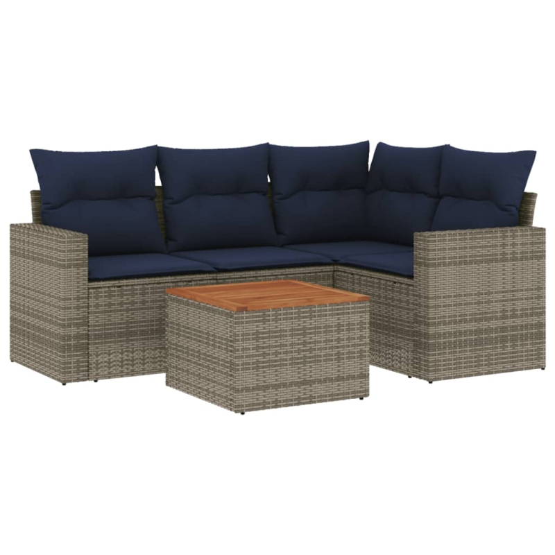 5-tlg. Garten-Sofagarnitur mit Kissen Grau Poly Rattan