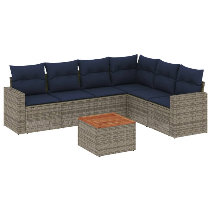 7-tlg. Garten-Sofagarnitur mit Kissen Grau Poly Rattan