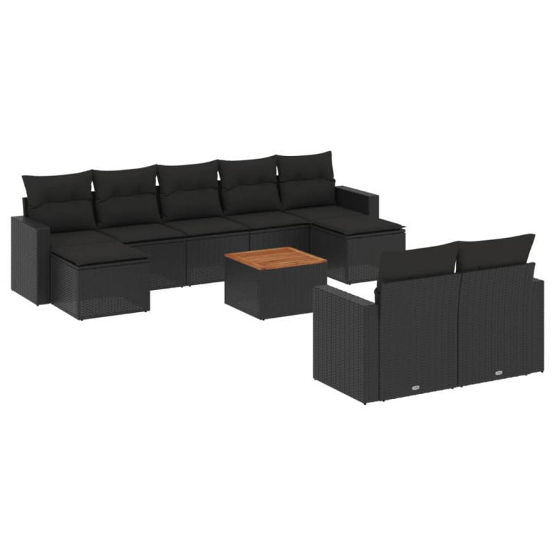 10-tlg. Garten-Sofagarnitur mit Kissen Schwarz Poly Rattan