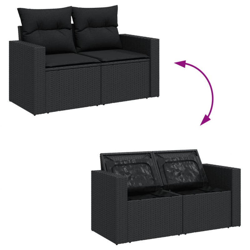 14-tlg. Garten-Sofagarnitur mit Kissen Schwarz Poly Rattan