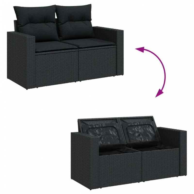 14-tlg. Garten-Sofagarnitur mit Kissen Schwarz Poly Rattan