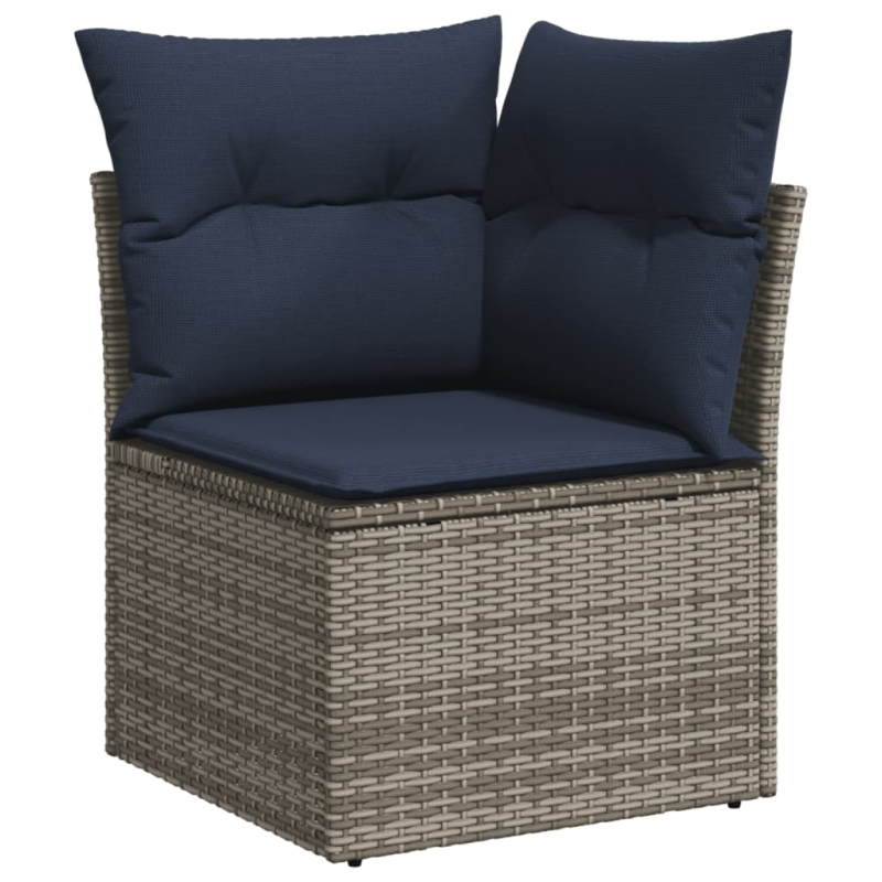 14-tlg. Garten-Sofagarnitur mit Kissen Grau Poly Rattan