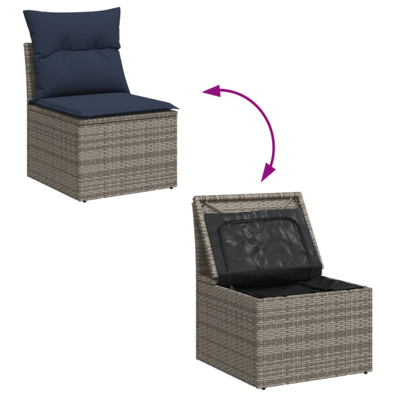 14-tlg. Garten-Sofagarnitur mit Kissen Grau Poly Rattan
