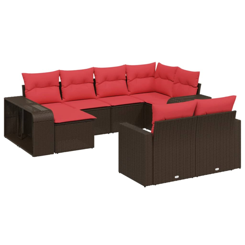 10-tlg. Garten-Sofagarnitur mit Kissen Braun Poly Rattan