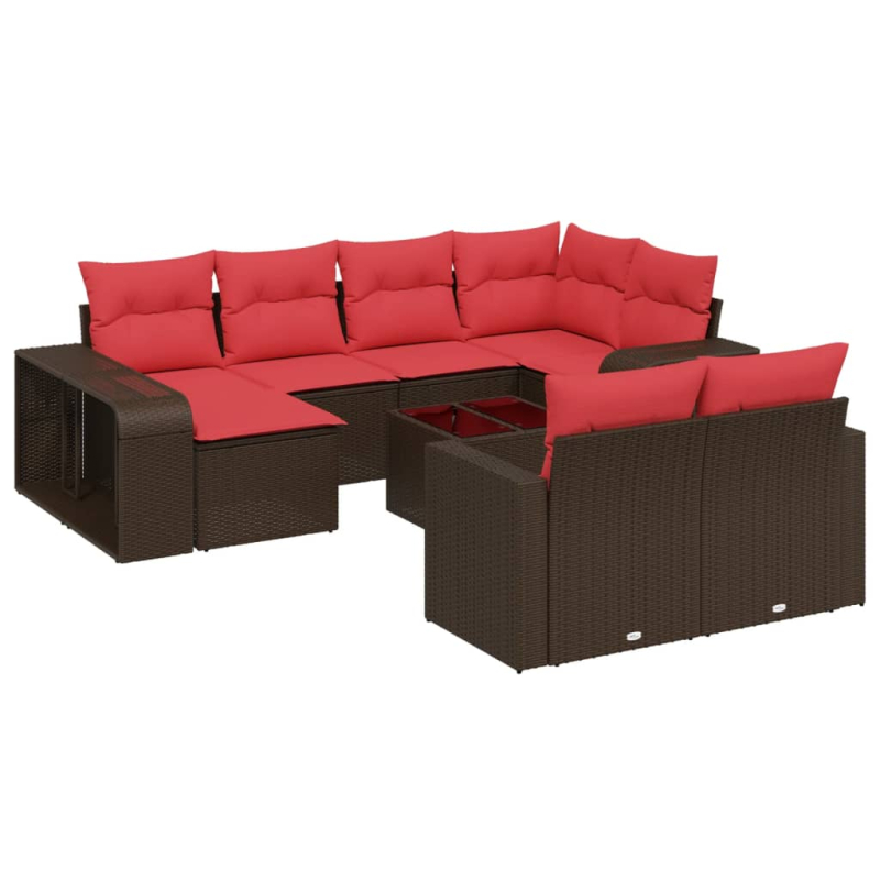 11-tlg. Garten-Sofagarnitur mit Kissen Braun Poly Rattan