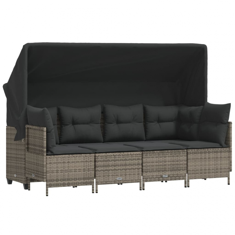 5-tlg. Garten-Sofagarnitur mit Kissen Grau Poly Rattan