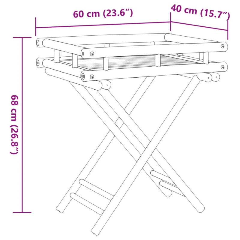 Tabletttisch Klappbar 60x40x68 cm Bambus