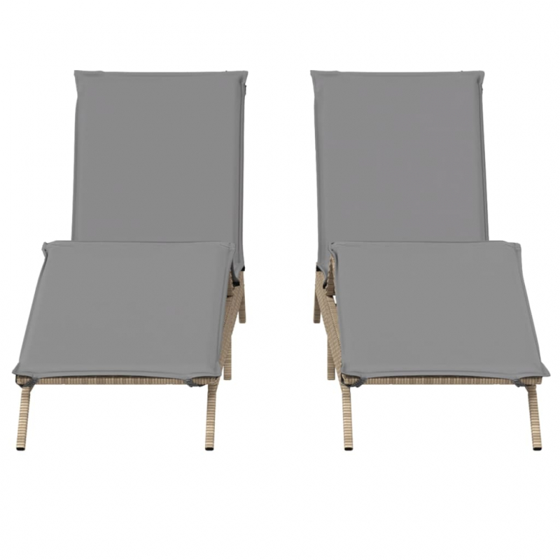 Sonnenliegen mit Auflagen 2 Stk. Beige Poly Rattan