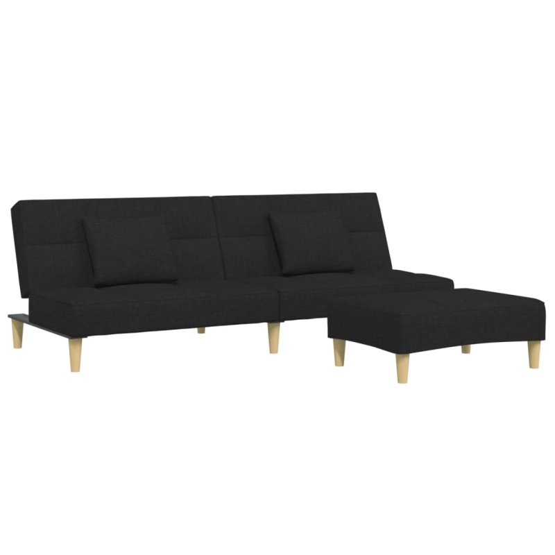 Schlafsofa 2-Sitzer mit Fußhocker Schwarz Stoff