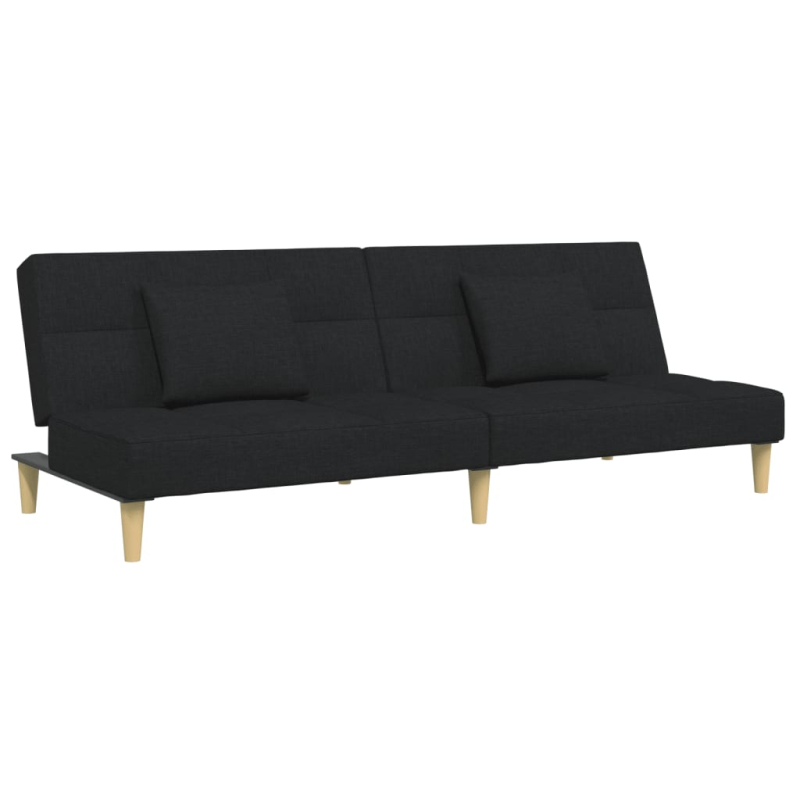 Schlafsofa 2-Sitzer mit Fußhocker Schwarz Stoff