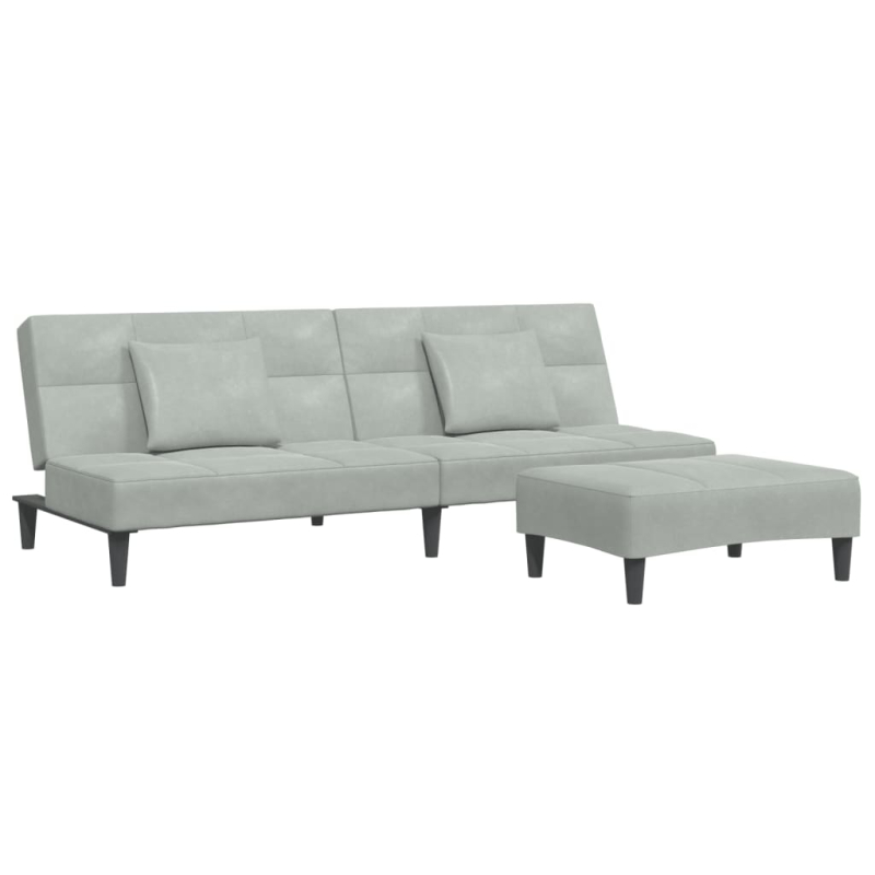 Schlafsofa 2-Sitzer mit Fußhocker Hellgrau Samt