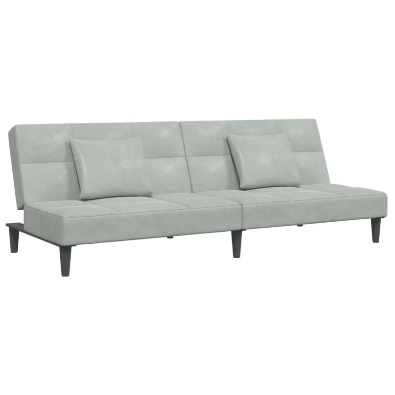 Schlafsofa 2-Sitzer mit Fußhocker Hellgrau Samt