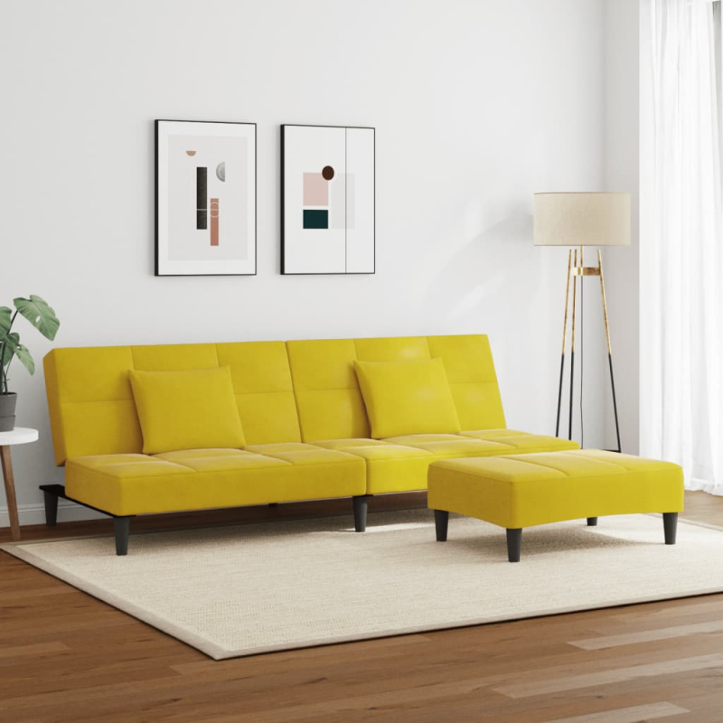 Schlafsofa 2-Sitzer mit Fußhocker Gelb Samt
