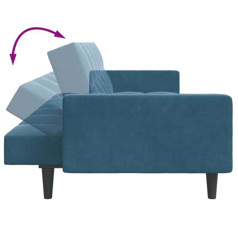 Schlafsofa 2-Sitzer mit Fußhocker Blau Samt