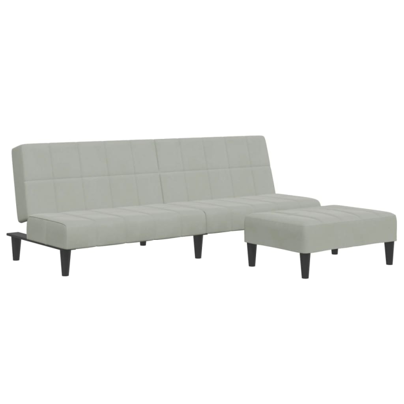 Schlafsofa 2-Sitzer mit Fußhocker Hellgrau Samt