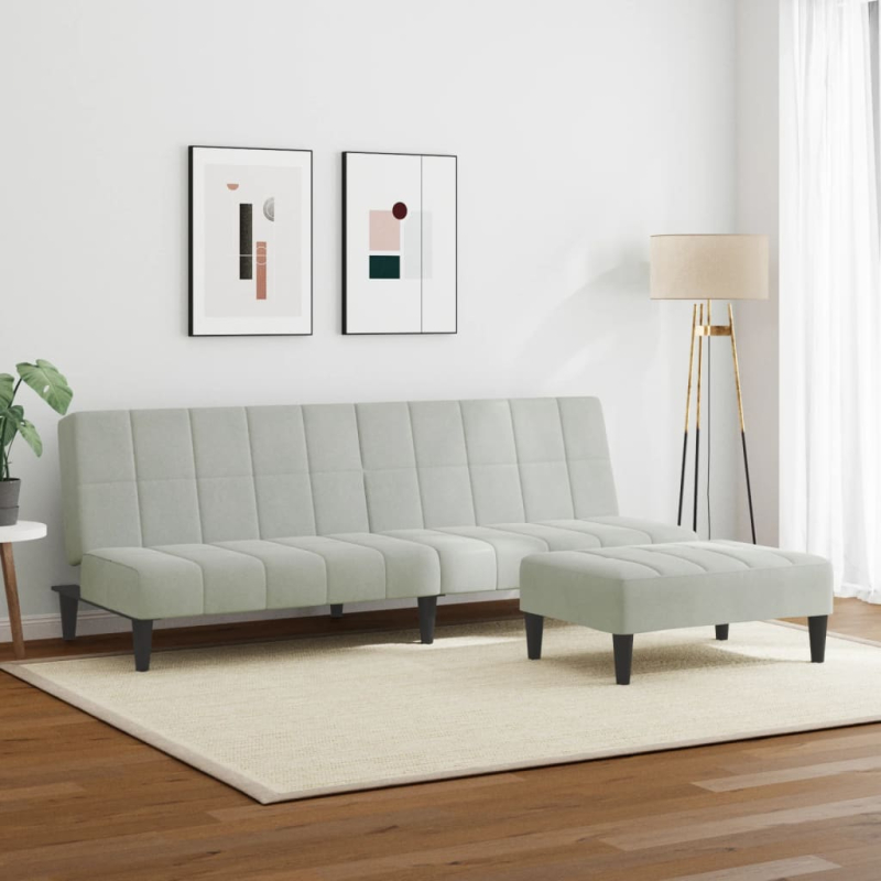 Schlafsofa 2-Sitzer mit Fußhocker Hellgrau Samt