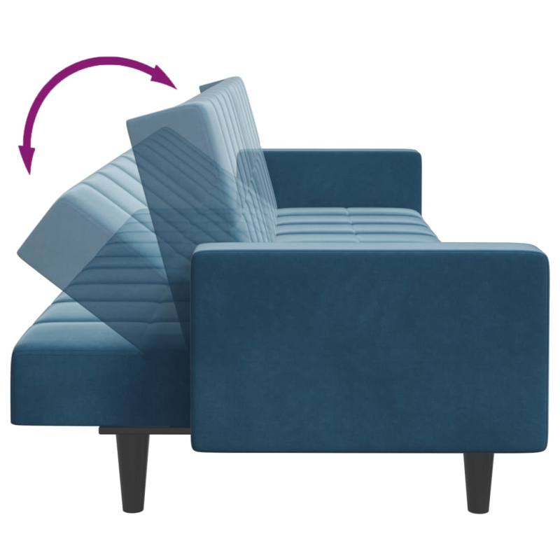 Schlafsofa 2-Sitzer mit Fußhocker Blau Samt
