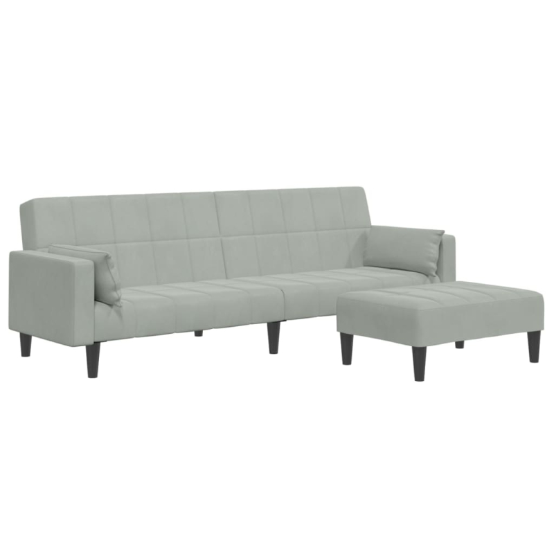 Schlafsofa 2-Sitzer mit Fußhocker Hellgrau Samt