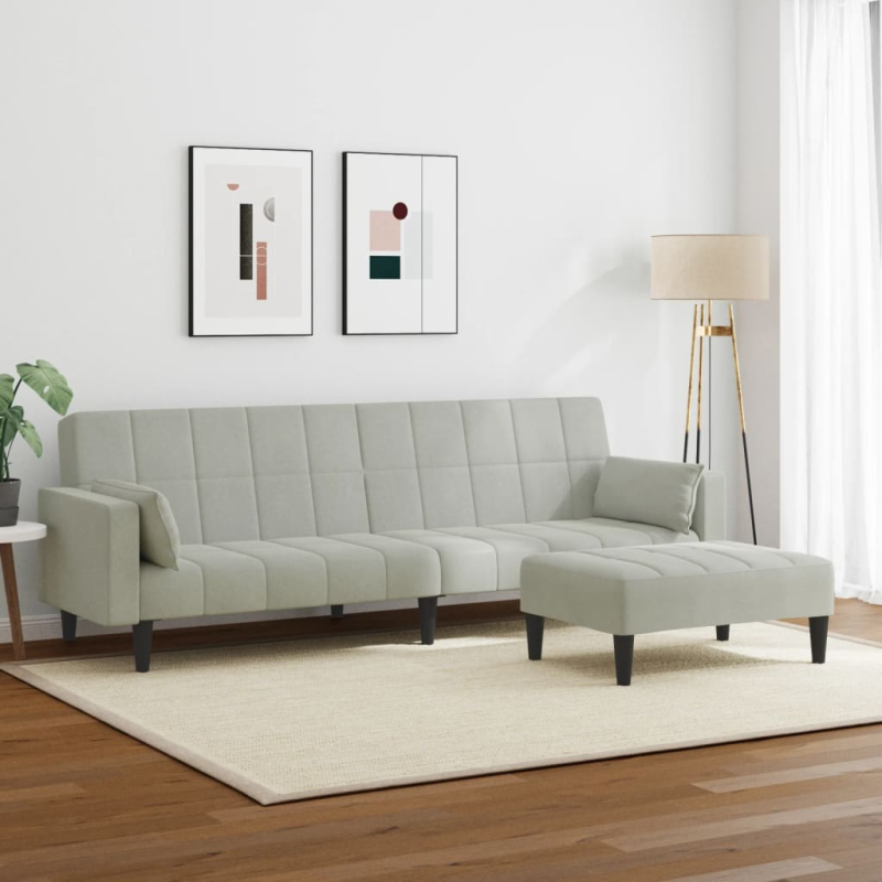Schlafsofa 2-Sitzer mit Fußhocker Hellgrau Samt
