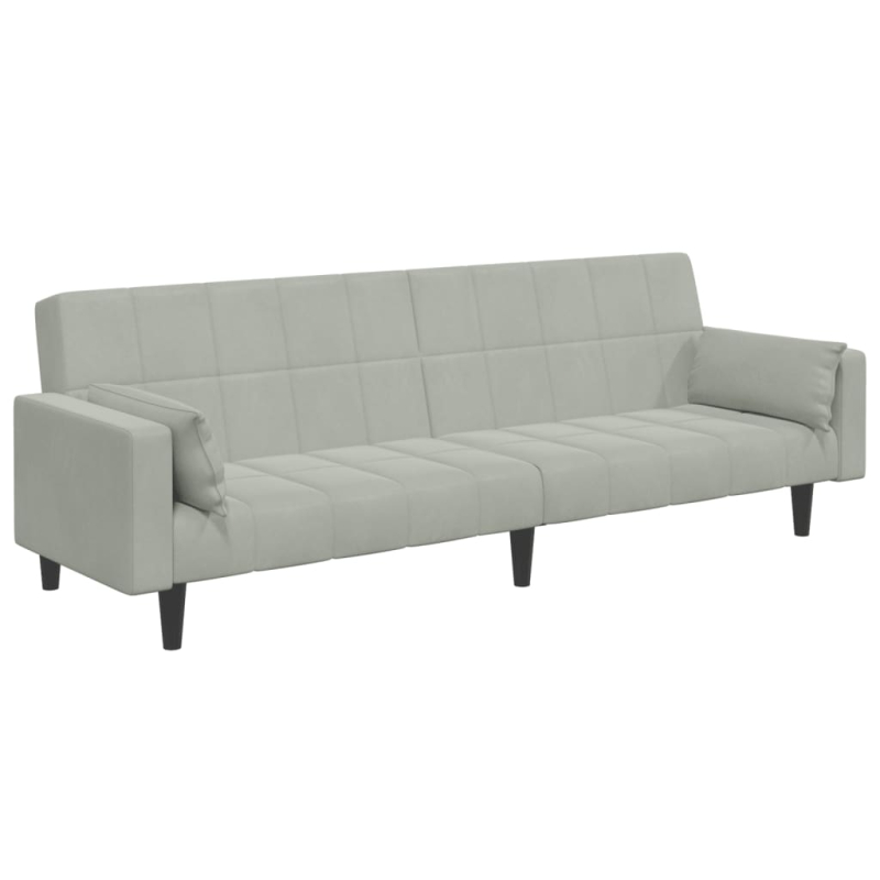 Schlafsofa 2-Sitzer mit Fußhocker Hellgrau Samt