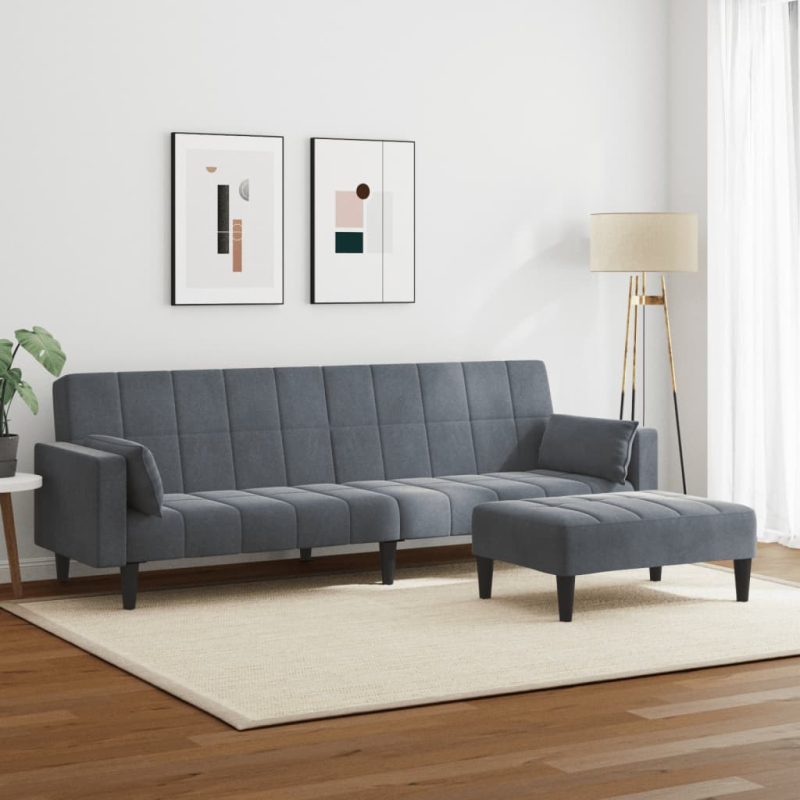 Schlafsofa 2-Sitzer mit Fußhocker Dunkelgrau Samt