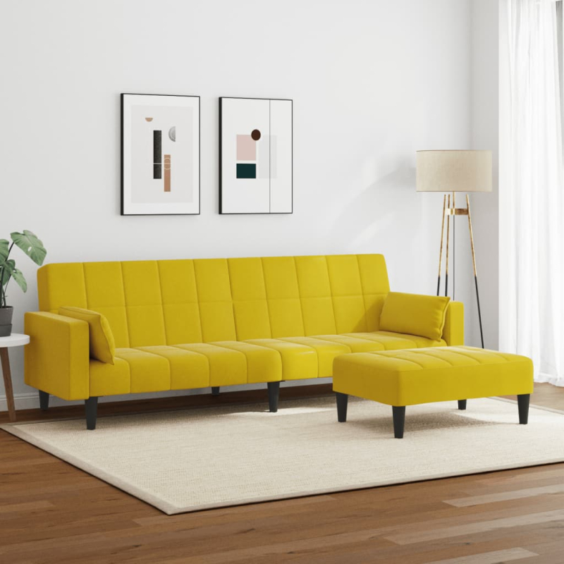 Schlafsofa 2-Sitzer mit Fußhocker Gelb Samt
