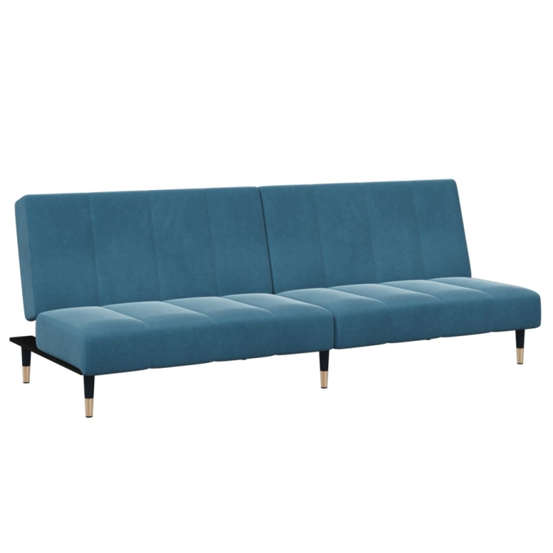 Schlafsofa 2-Sitzer mit Fußhocker Blau Samt