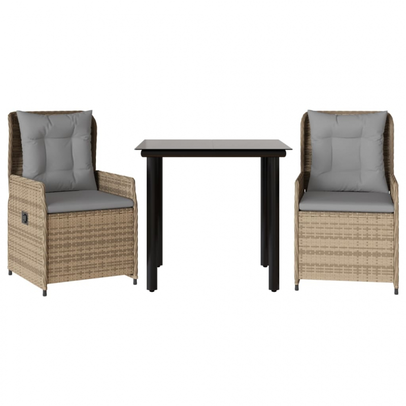 3-tlg. Garten-Essgruppe mit Kissen Beige Poly Rattan