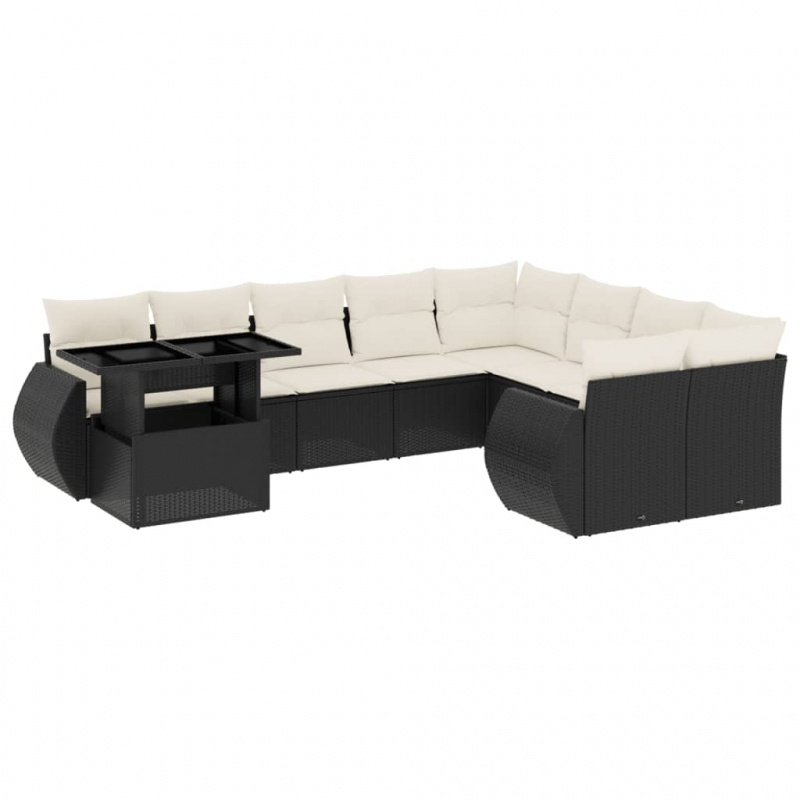 10-tlg. Garten-Sofagarnitur mit Kissen Schwarz Poly Rattan