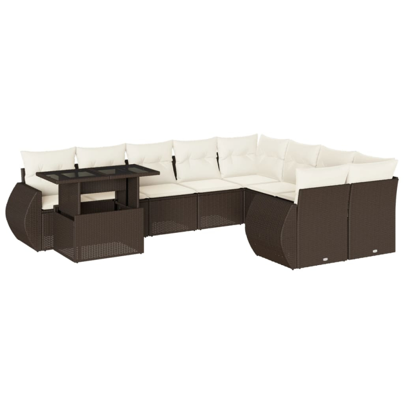 10-tlg. Garten-Sofagarnitur mit Kissen Braun Poly Rattan