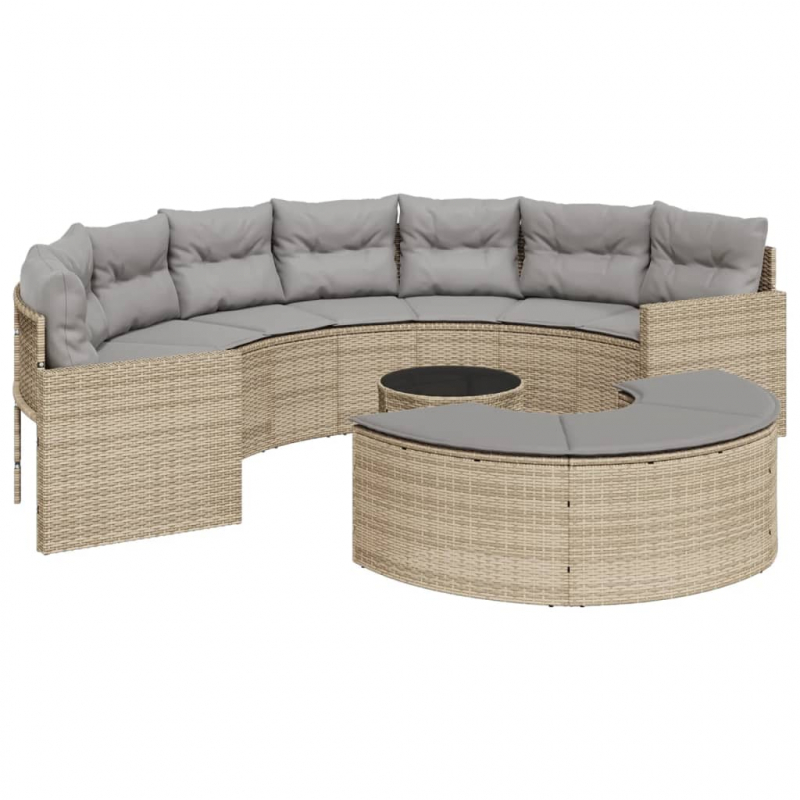 3-tlg. Garten-Sofagarnitur Halbrund Beige Poly-Rattan