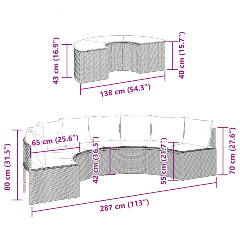 2-tlg. Garten-Sofagarnitur Halbrund Schwarz Poly-Rattan