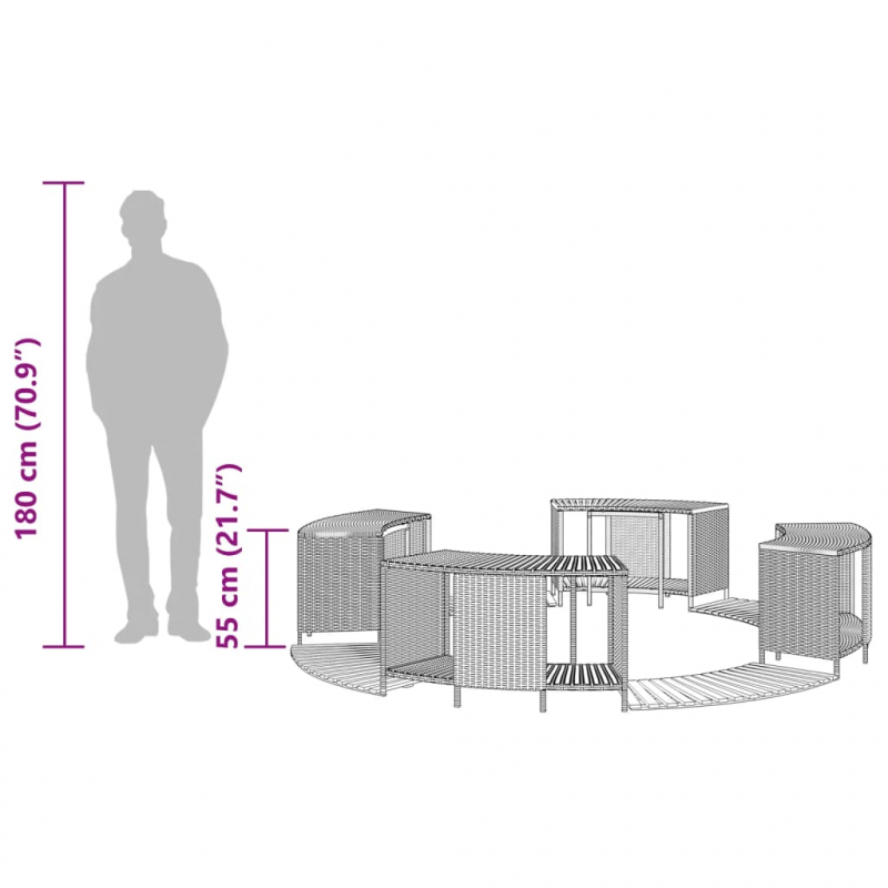 Whirlpool-Umrandung Grau Poly Rattan und Massivholz Akazie