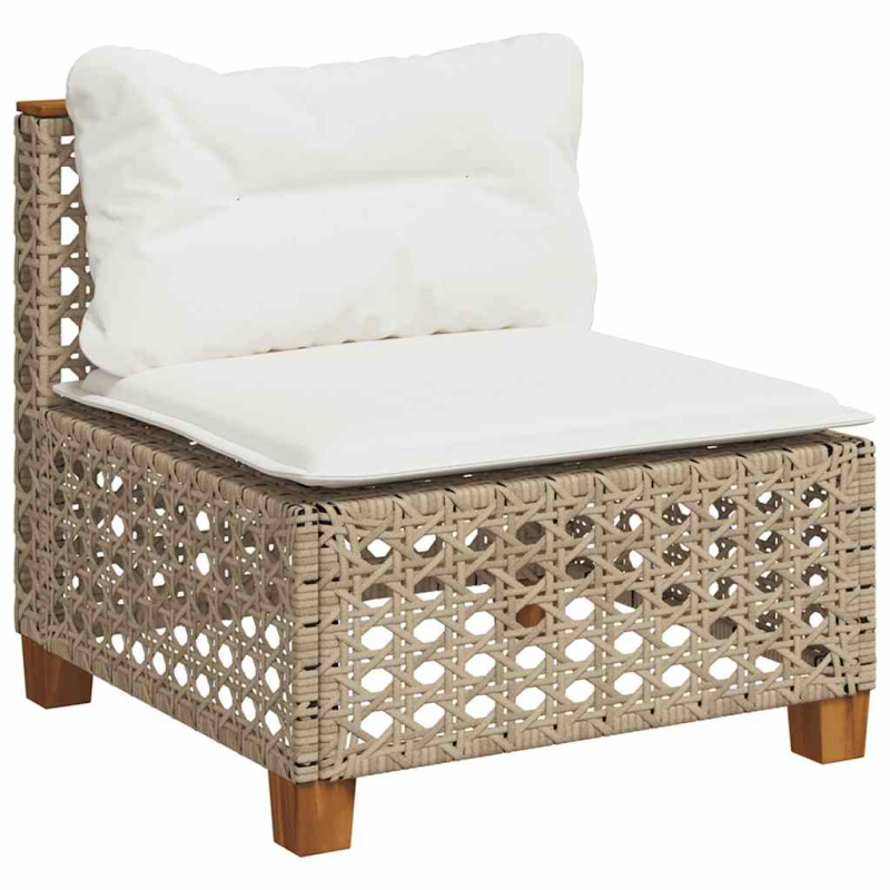 11-tlg. Garten-Sofagarnitur mit Kissen Beige Poly Rattan