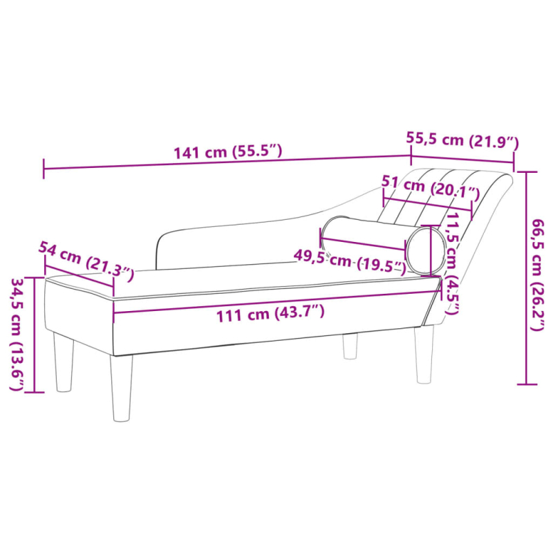 Chaiselongue mit Kissen Rosa Samt