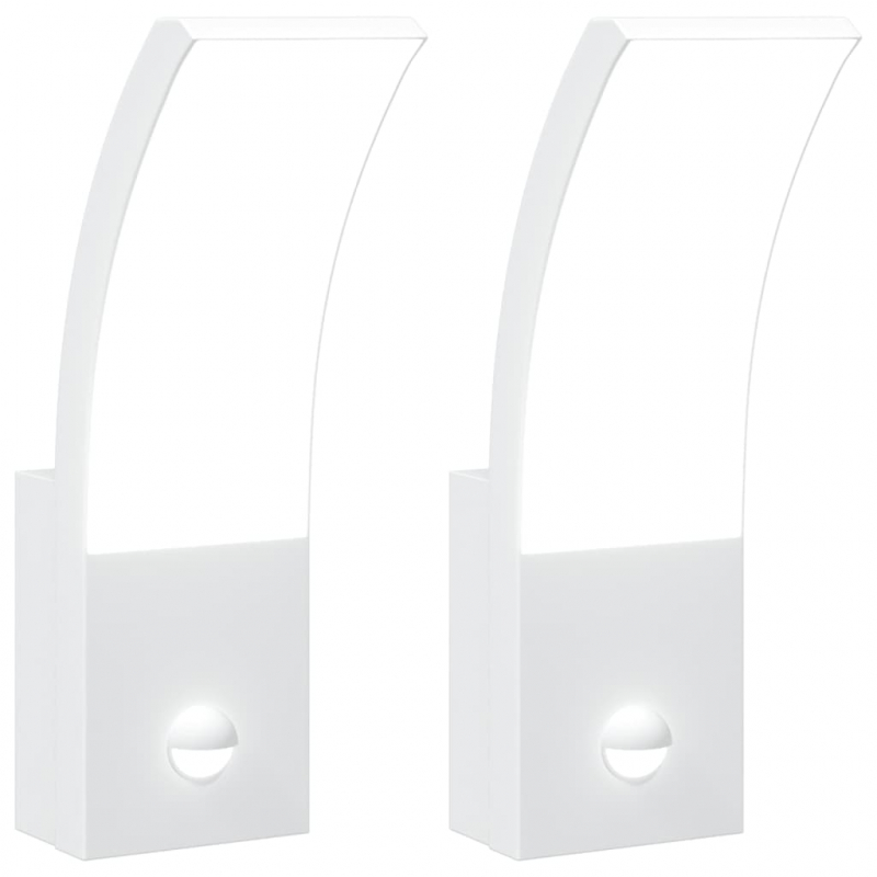 LED-Außenwandleuchten mit Sensor 2 Stk. Weiß Aludruckguss