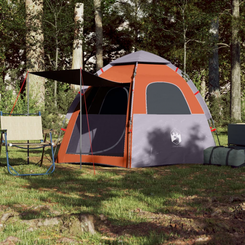 Campingzelt 4 Personen Grau und Orange Quick Release