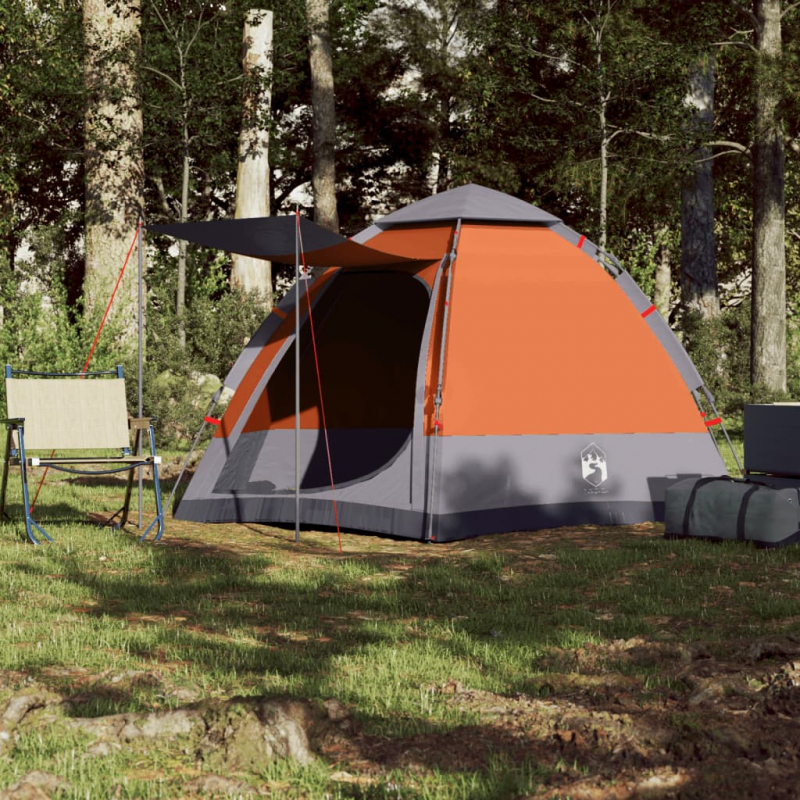 Campingzelt 4 Personen Grau und Orange Quick Release