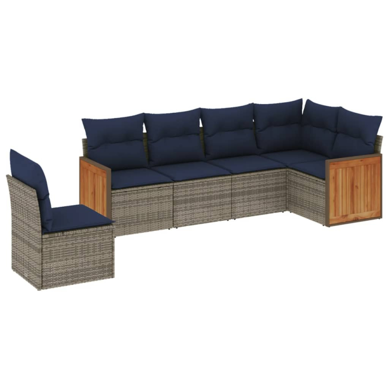 6-tlg. Garten-Sofagarnitur mit Kissen Grau Poly Rattan