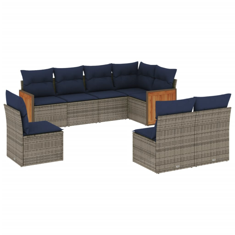 8-tlg. Garten-Sofagarnitur mit Kissen Grau Poly Rattan