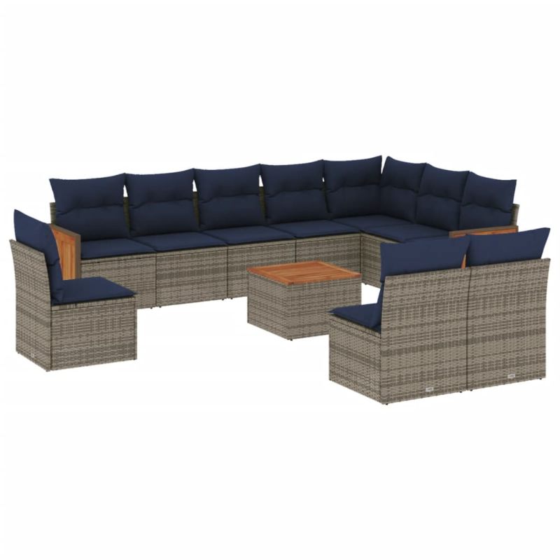11-tlg. Garten-Sofagarnitur mit Kissen Grau Poly Rattan