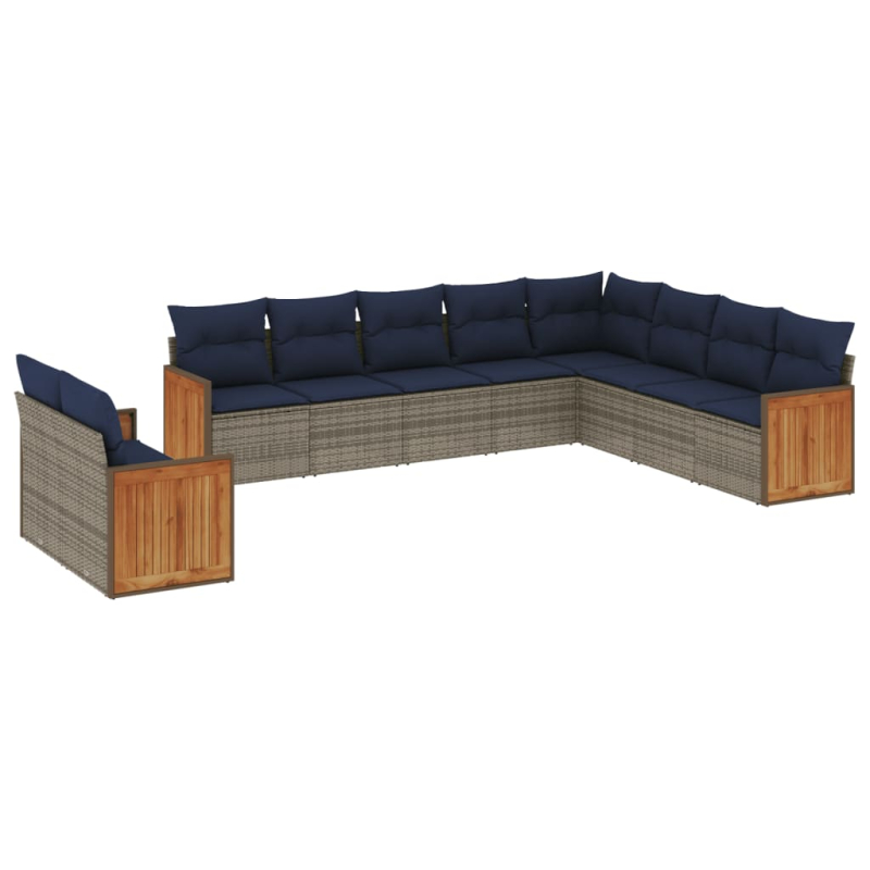10-tlg. Garten-Sofagarnitur mit Kissen Grau Poly Rattan