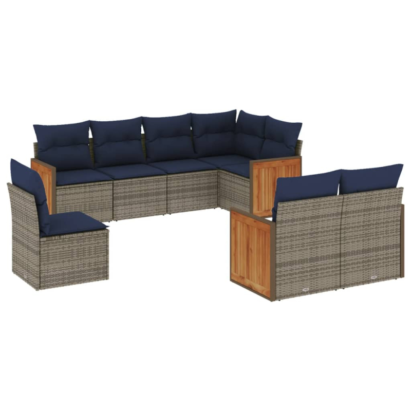 8-tlg. Garten-Sofagarnitur mit Kissen Grau Poly Rattan