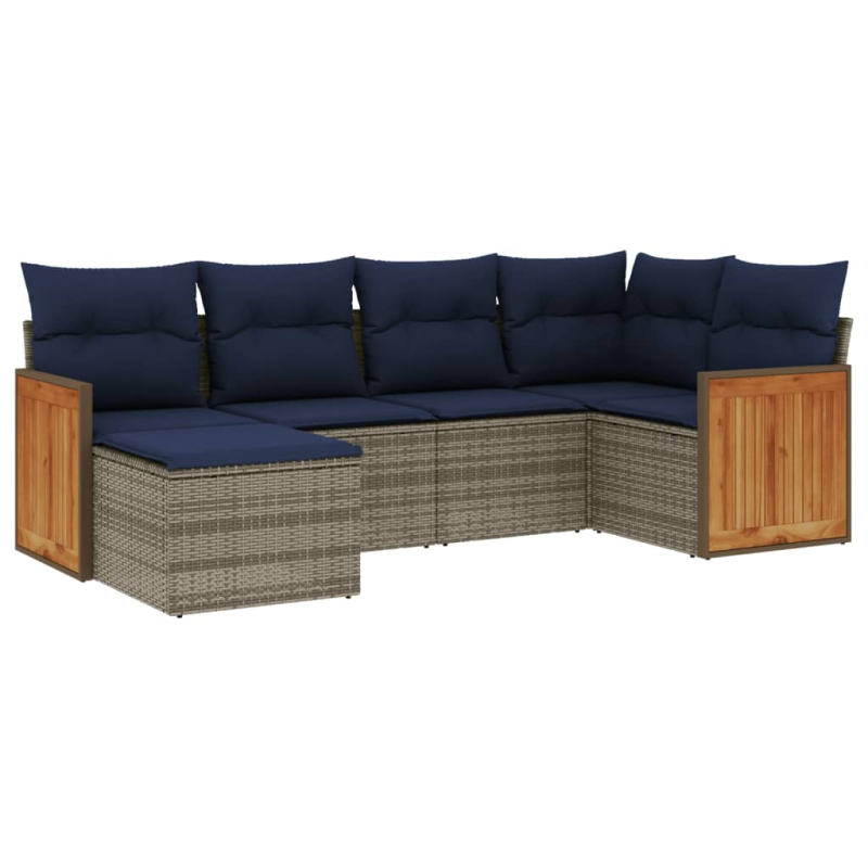 6-tlg. Garten-Sofagarnitur mit Kissen Grau Poly Rattan