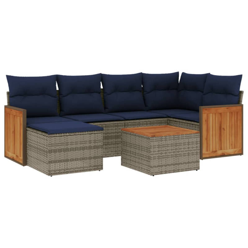 7-tlg. Garten-Sofagarnitur mit Kissen Grau Poly Rattan