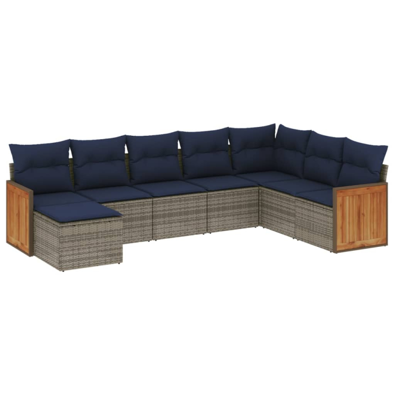 8-tlg. Garten-Sofagarnitur mit Kissen Grau Poly Rattan