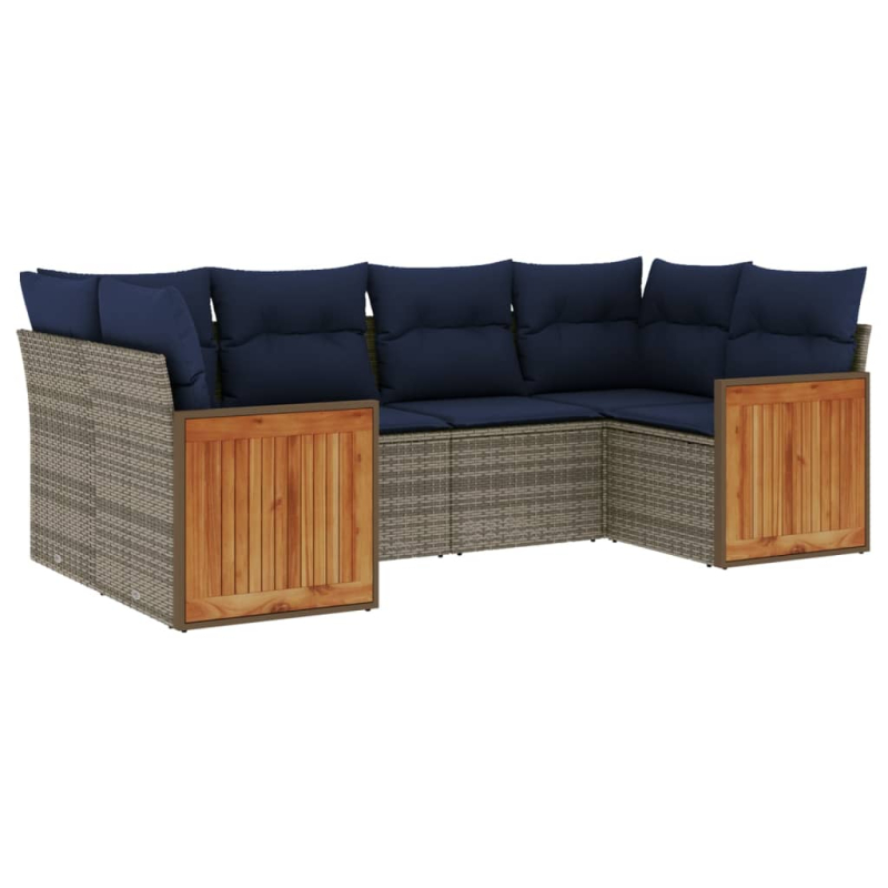 6-tlg. Garten-Sofagarnitur mit Kissen Grau Poly Rattan