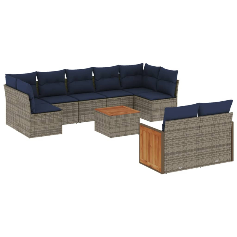 10-tlg. Garten-Sofagarnitur mit Kissen Grau Poly Rattan