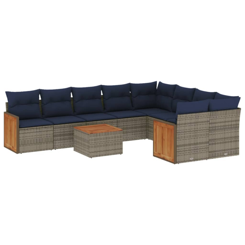 10-tlg. Garten-Sofagarnitur mit Kissen Grau Poly Rattan
