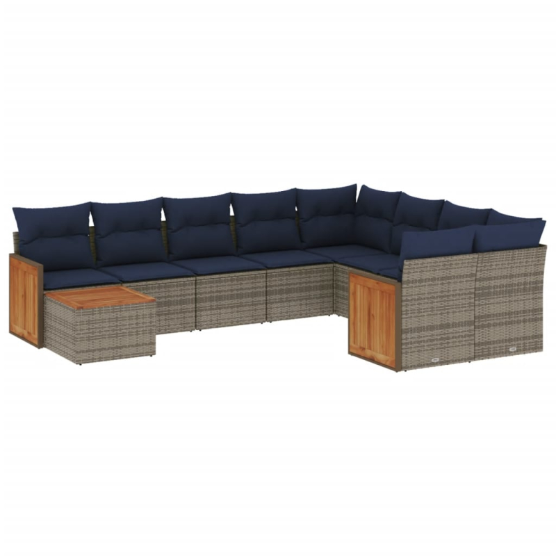 10-tlg. Garten-Sofagarnitur mit Kissen Grau Poly Rattan